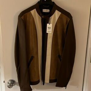 Coach brown/cream/light brown leather&sued men jacket